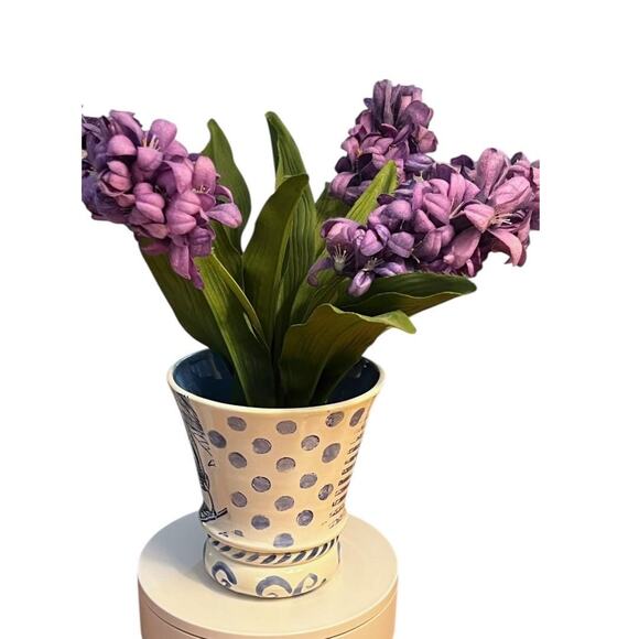 Blue & White Floral Pottery Tumbler, Makeup Brush Holder/Leaves-PolkDots - Picture 8 of 17